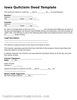 Valid Quitclaim Deed Form for Iowa State