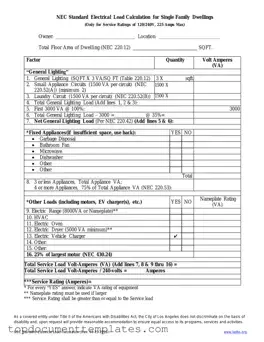 Blank LADBS NEC Standard Electrical Load Calculation PDF Form