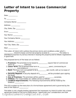 Official Letter of Intent to Lease Commercial Property Template