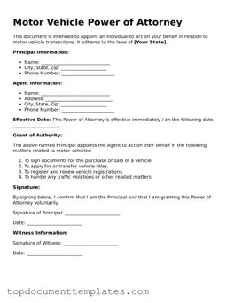 Official Motor Vehicle Power of Attorney Template