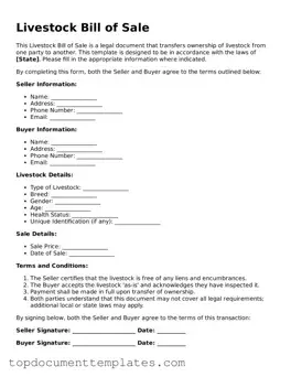 Official Livestock Bill of Sale Template