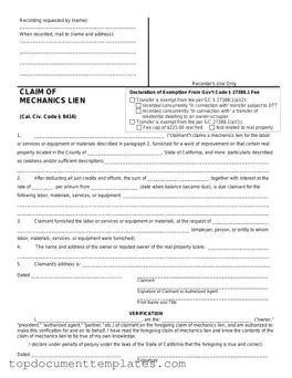 Blank Mechanics Lien California PDF Form