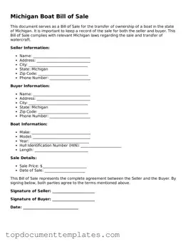 Valid Boat Bill of Sale Form for Michigan State