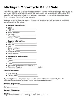 Valid Motorcycle Bill of Sale Form for Michigan State