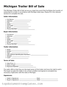 Valid Trailer Bill of Sale Form for Michigan State