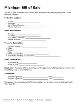 Valid Bill of Sale Form for Michigan State