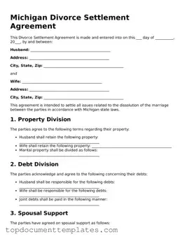 Valid Divorce Settlement Agreement Form for Michigan State