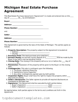 Valid Real Estate Purchase Agreement Form for Michigan State