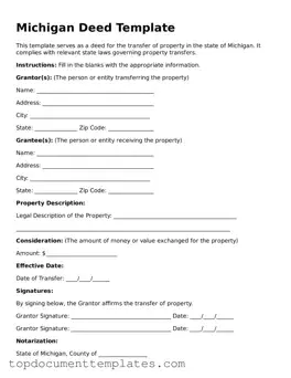 Valid Deed Form for Michigan State