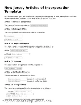 Valid Articles of Incorporation Form for New Jersey State