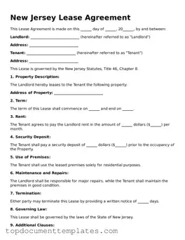 Valid Lease Agreement Form for New Jersey State