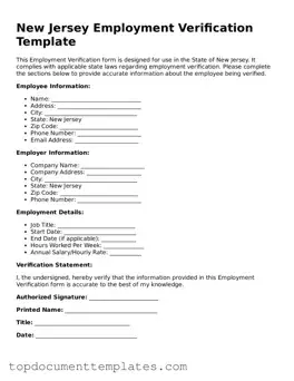 Valid Employment Verification Form for New Jersey State