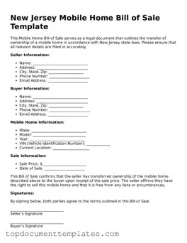 Valid Mobile Home Bill of Sale Form for New Jersey State