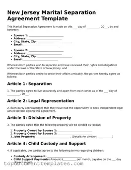 Valid Marital Separation Agreement Form for New Jersey State