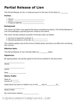 Official Partial Release of Lien Template