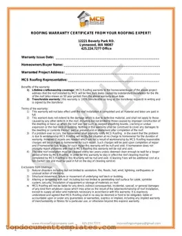 Blank Roofing Warranty Certificate PDF Form