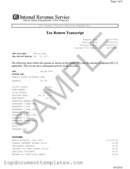 Blank Sample Tax Return Transcript PDF Form