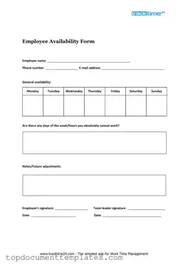 Blank Employee Availability PDF Form