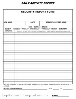Blank Security Guard Daily Report Sample PDF Form