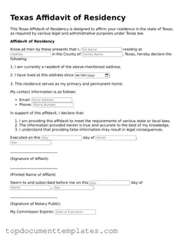 Valid Affidavit of Residency Form for Texas State