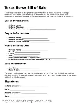 Valid Horse Bill of Sale Form for Texas State