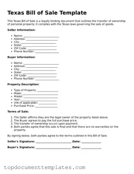 Valid Bill of Sale Form for Texas State