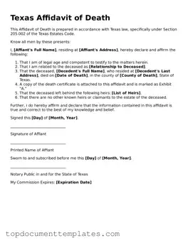 Valid Affidavit of Death Form for Texas State