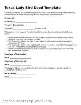 Valid Lady Bird Deed Form for Texas State