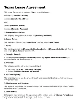 Valid Lease Agreement Form for Texas State