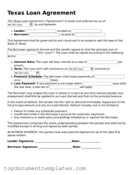 Valid Loan Agreement Form for Texas State