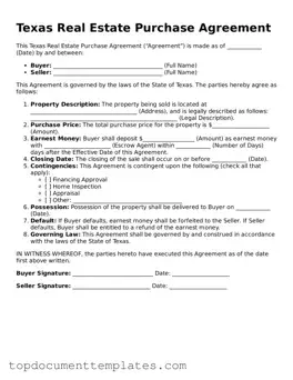 Valid Real Estate Purchase Agreement Form for Texas State