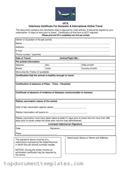 Blank Veterinary Certificate Travel PDF Form