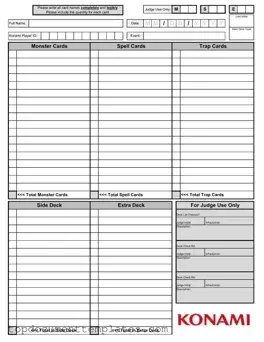 Blank Konami Decklist PDF Form