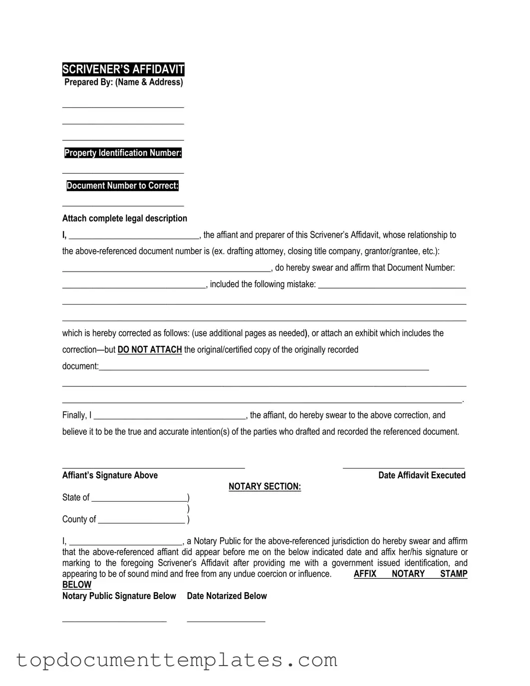 Blank Scrivener's Affidavit PDF Form