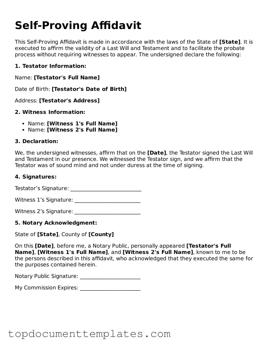 Official Self-Proving Affidavit Template