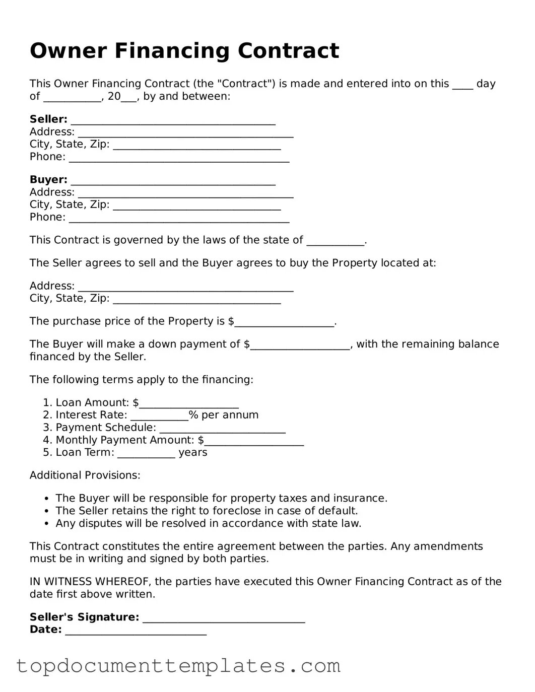 Official Owner Financing Contract Template