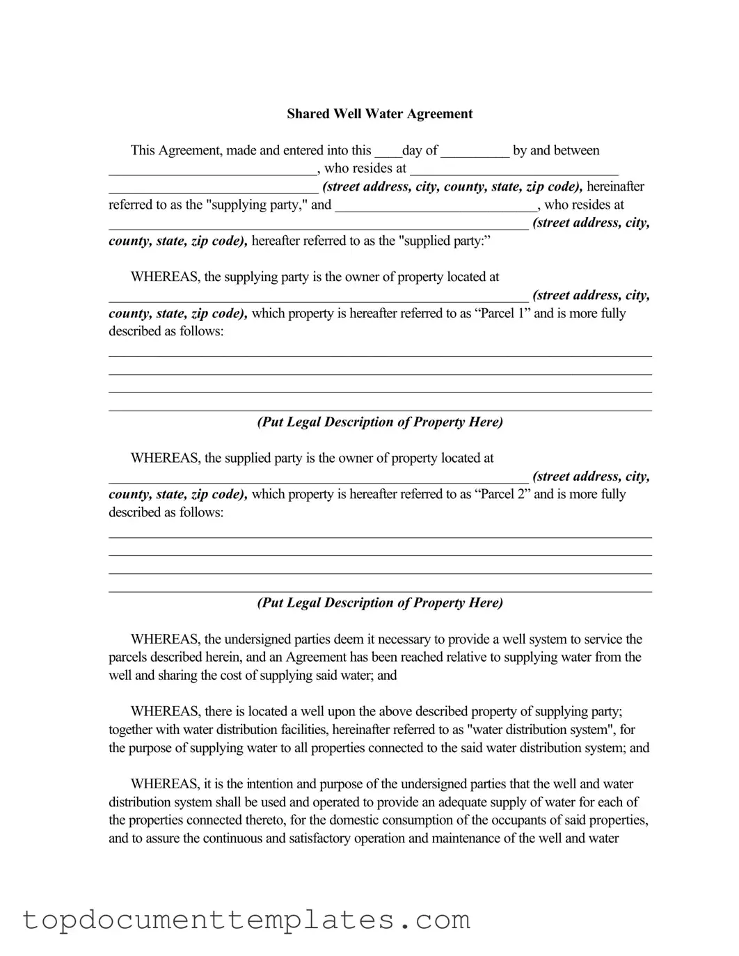Blank Shared Well Agreement PDF Form