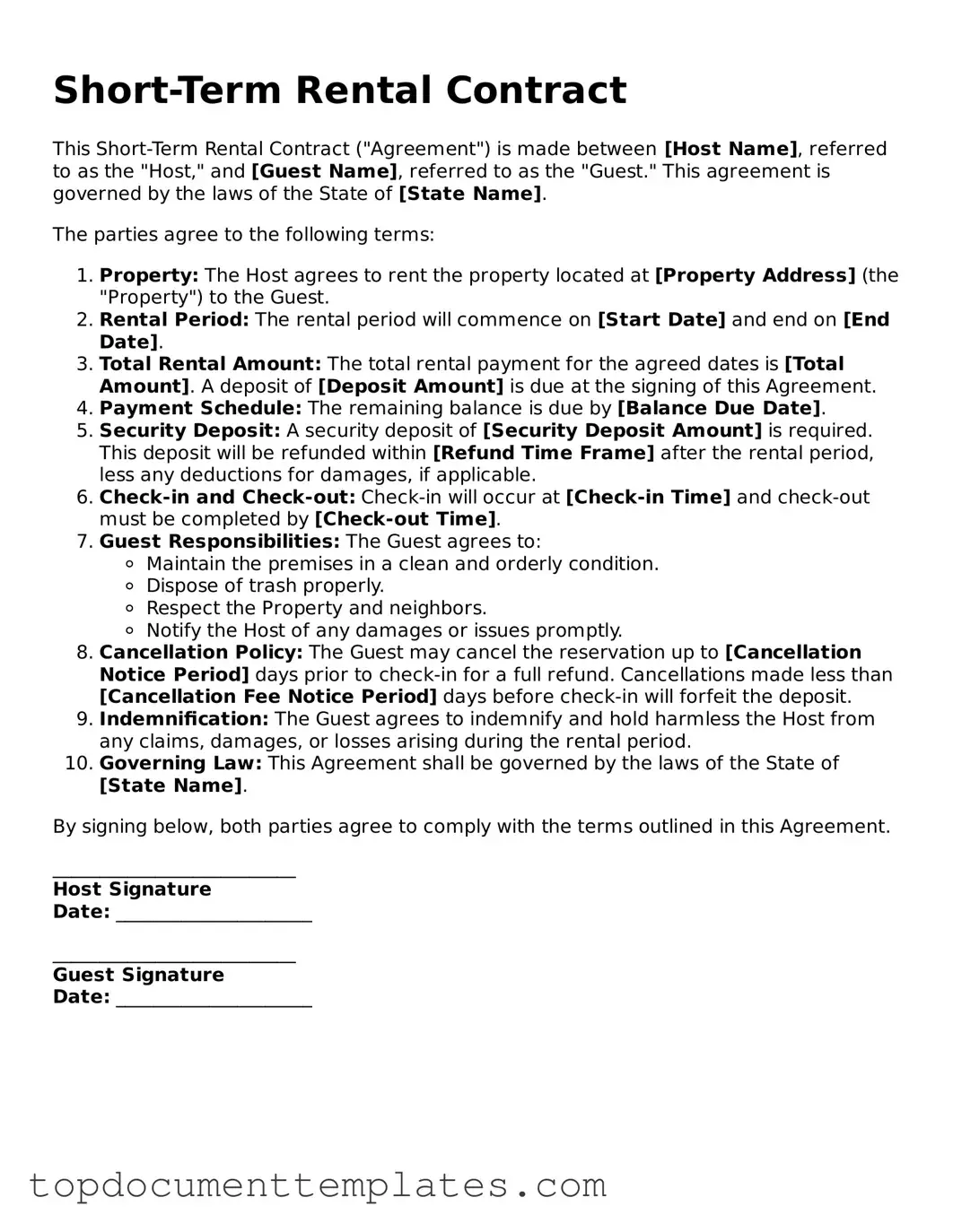 Official Short-Term Rental Contract Template