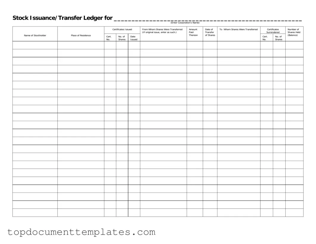 Blank Stock Transfer Ledger PDF Form