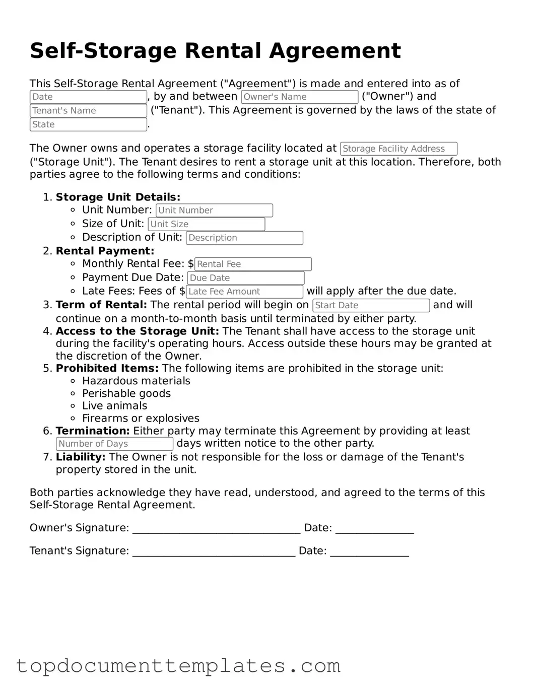 Official Self-Storage Rental Agreement Template
