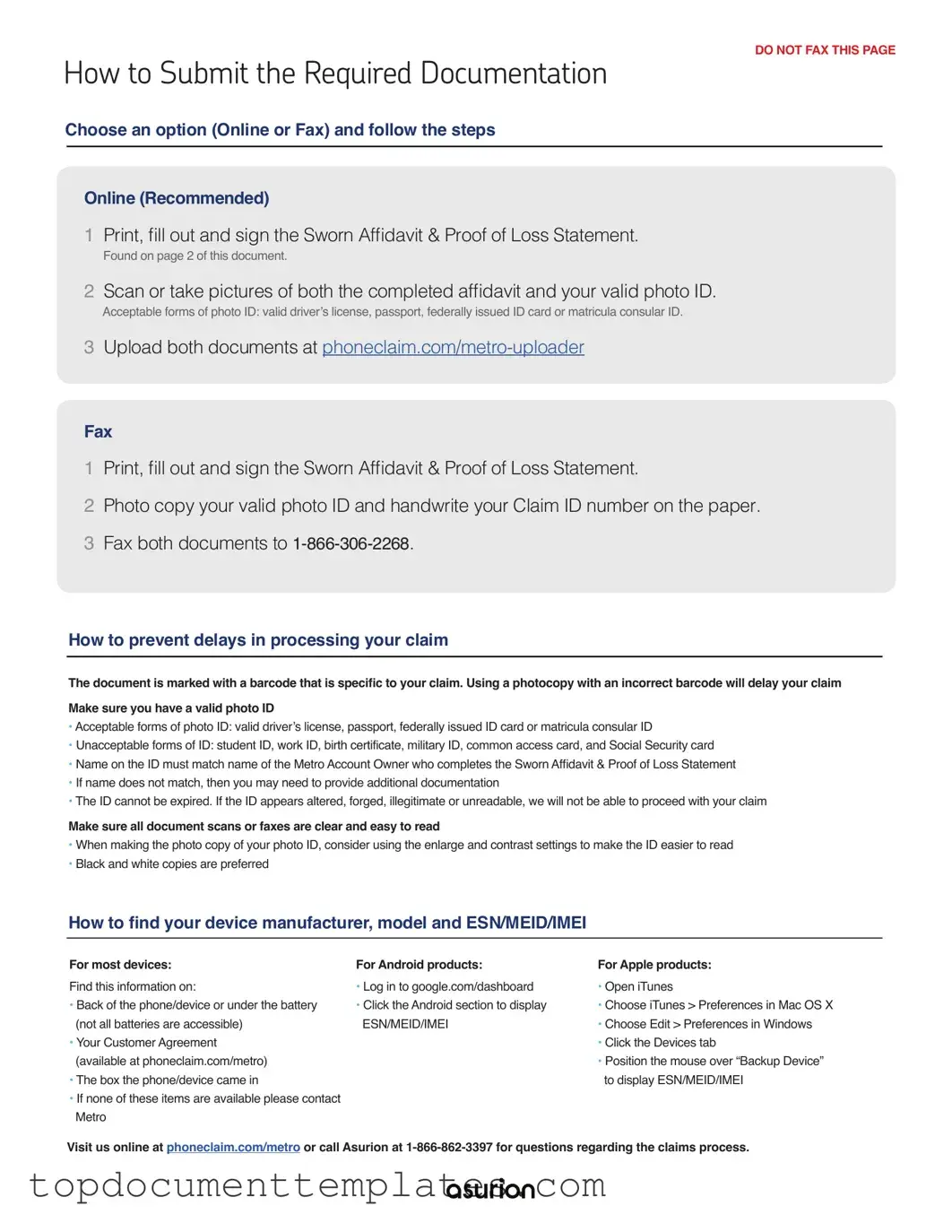 Blank Asurion F-017-08 MEN PDF Form
