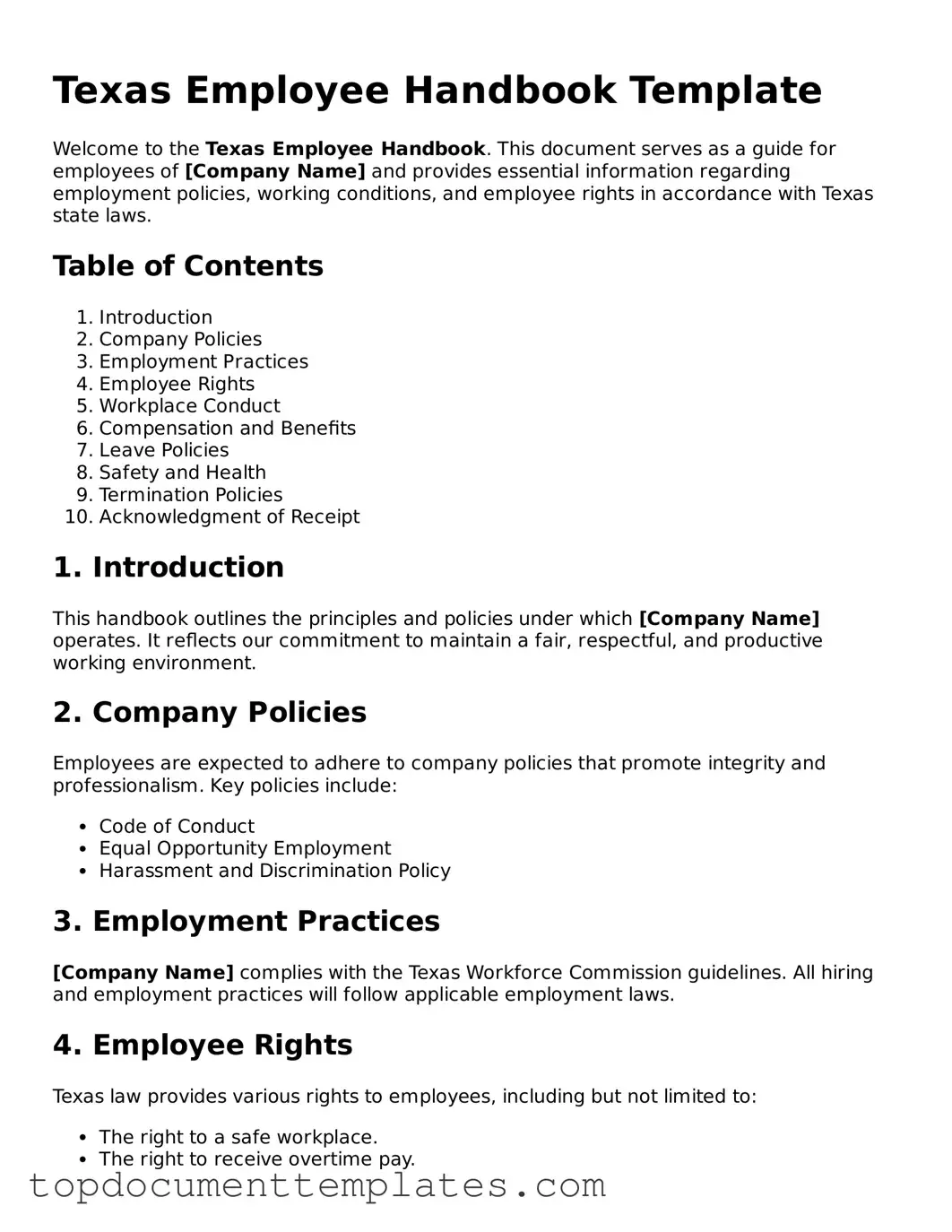 Valid Employee Handbook Form for Texas State