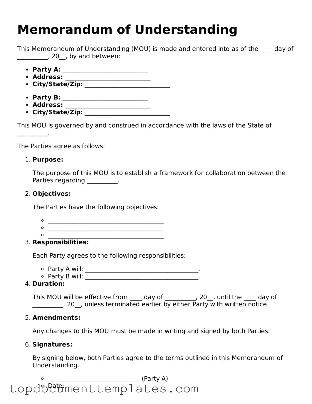 Official Memorandum of Understanding Template