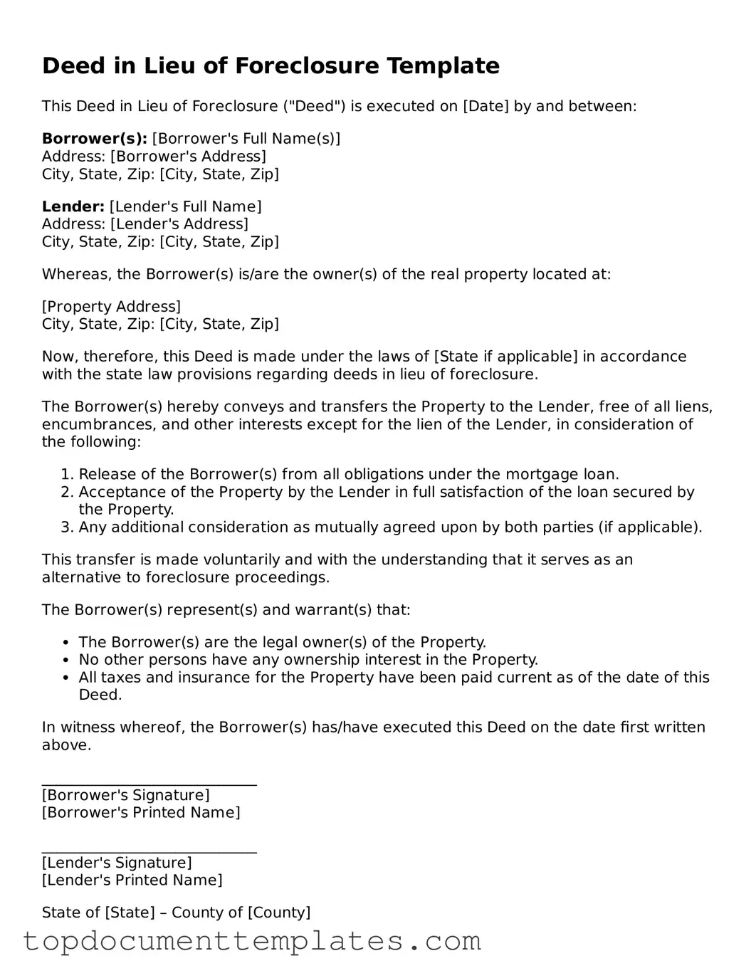 Official Deed in Lieu of Foreclosure Template
