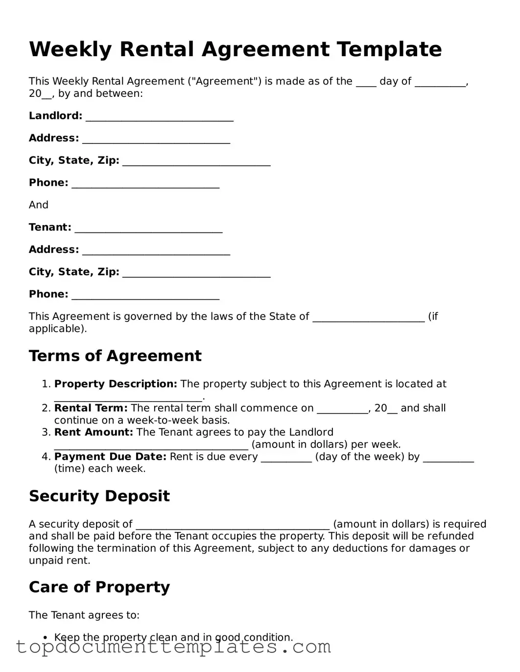 Official Weekly Rental Agreement Template