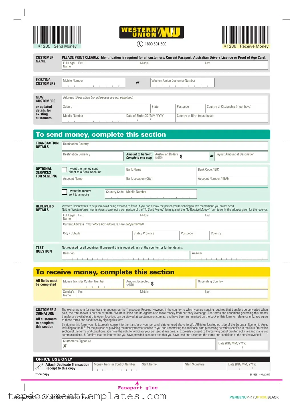 Blank Western Union PDF Form